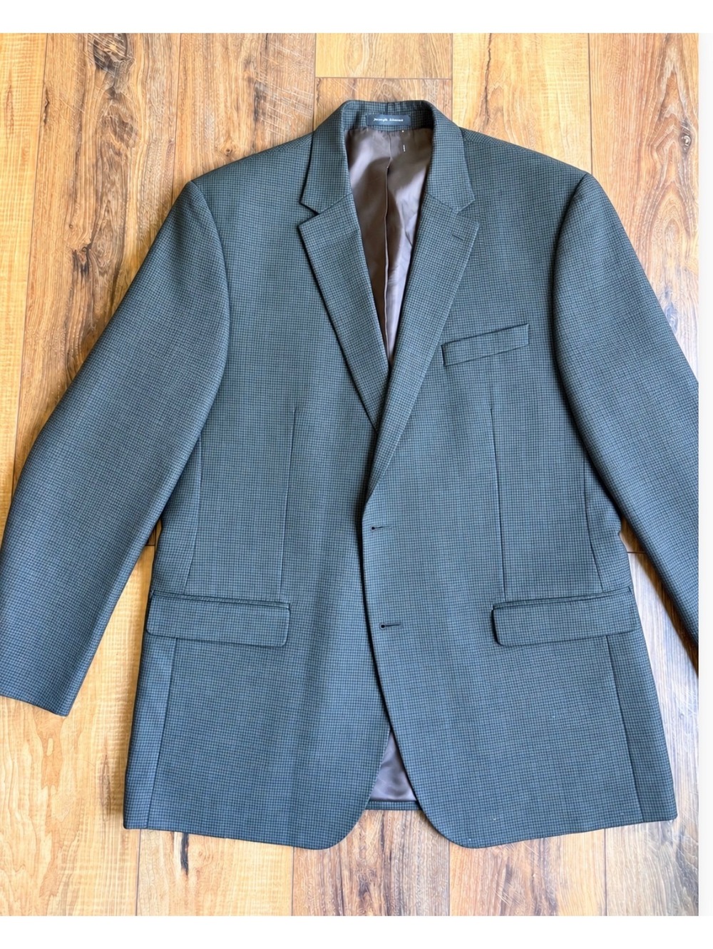 Chaps Men’s Blazer Size 46L Green/brown Micro Houndstooth Two-Button Sport Coat